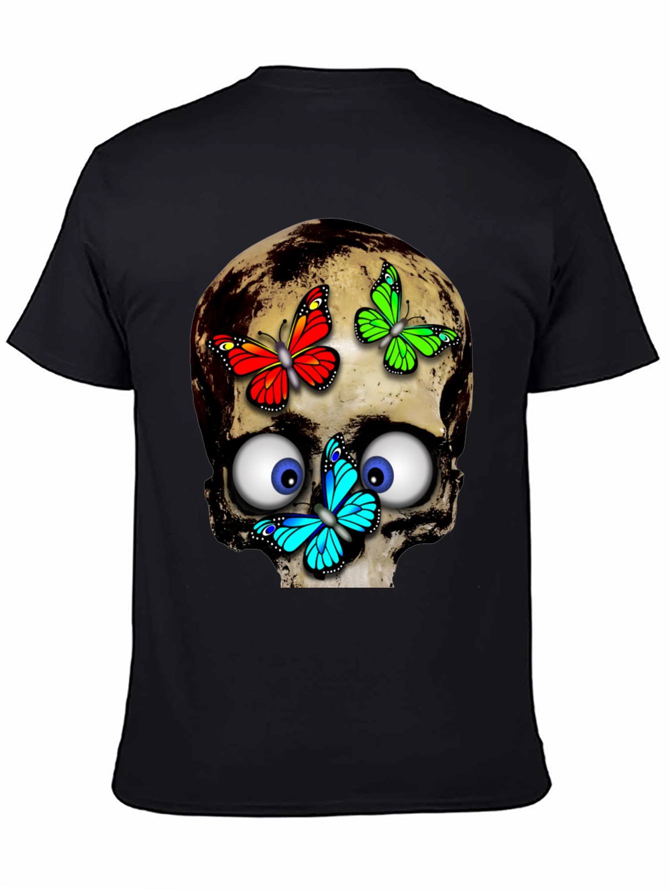 Black Skull & Butterflies Graphic Tee - Black view 4