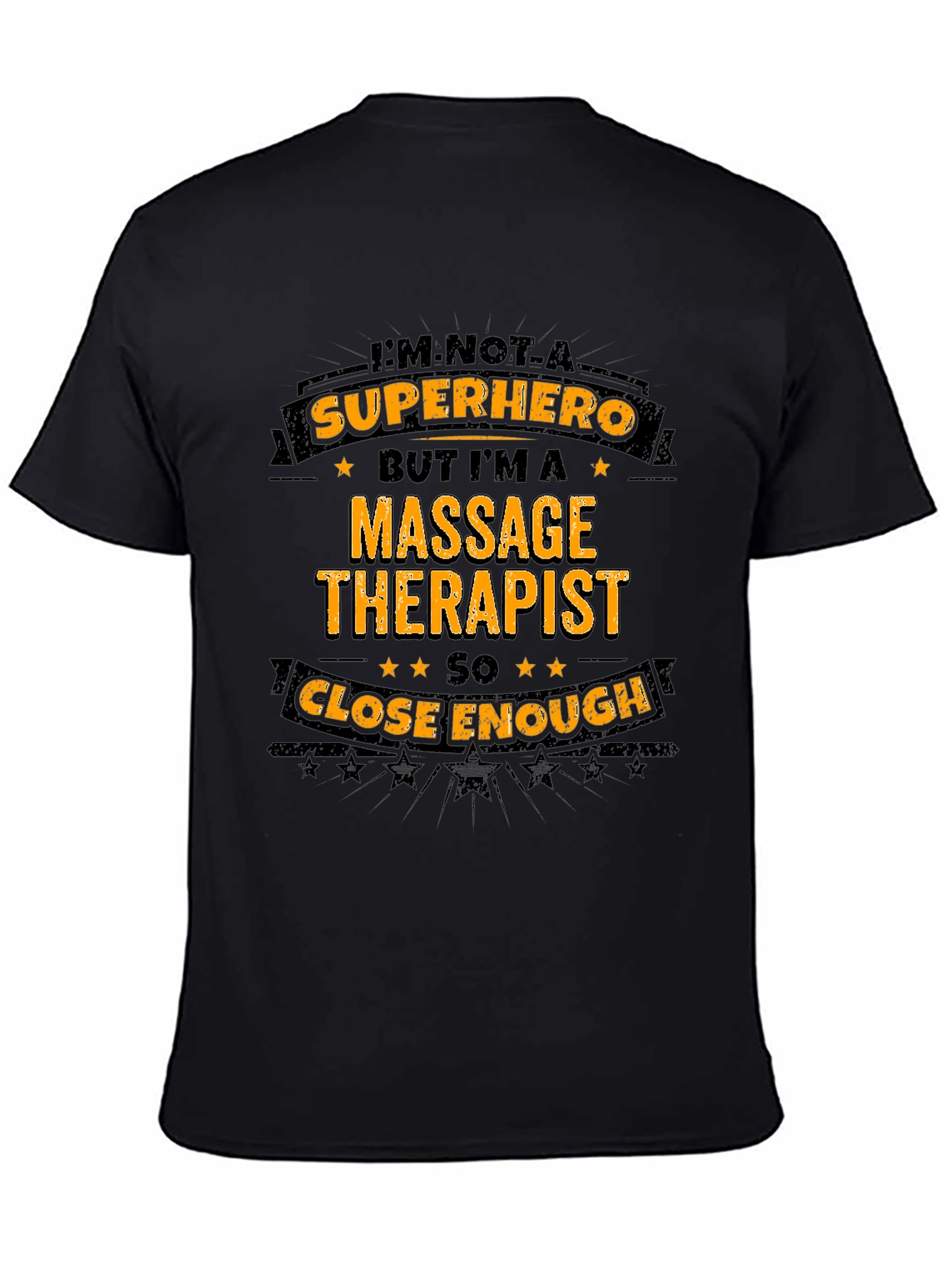 Black Massage Therapist Superhero T-Shirt - Black Graphic Tee view 4