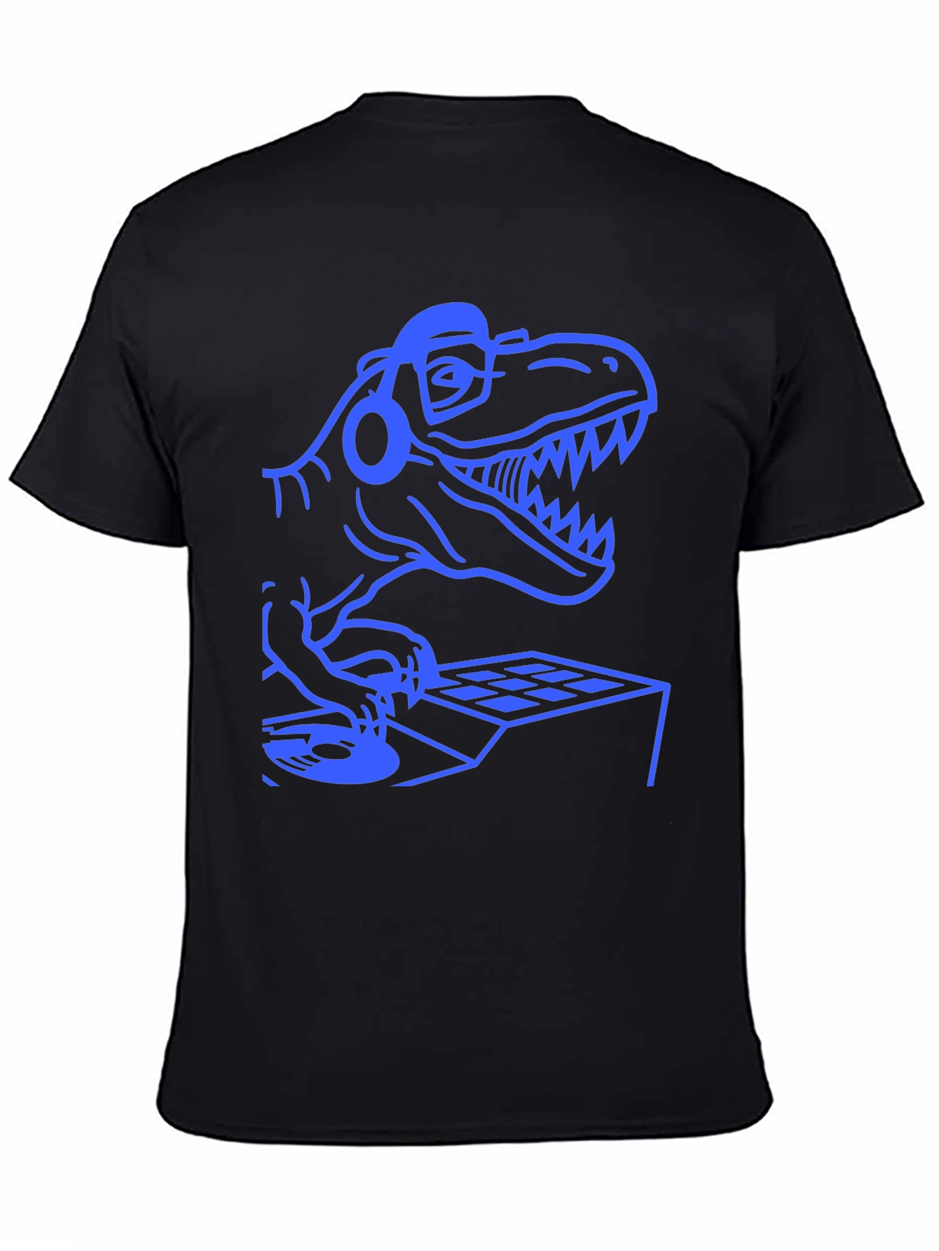 Black DJ Dinosaur Graphic Tee - Black Cotton T-Shirt view 4