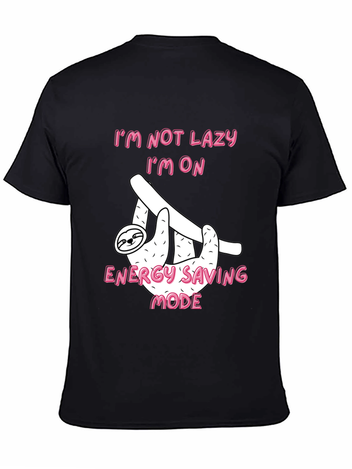 Black Funny Sloth Energy Saving Mode Black T-Shirt view 4