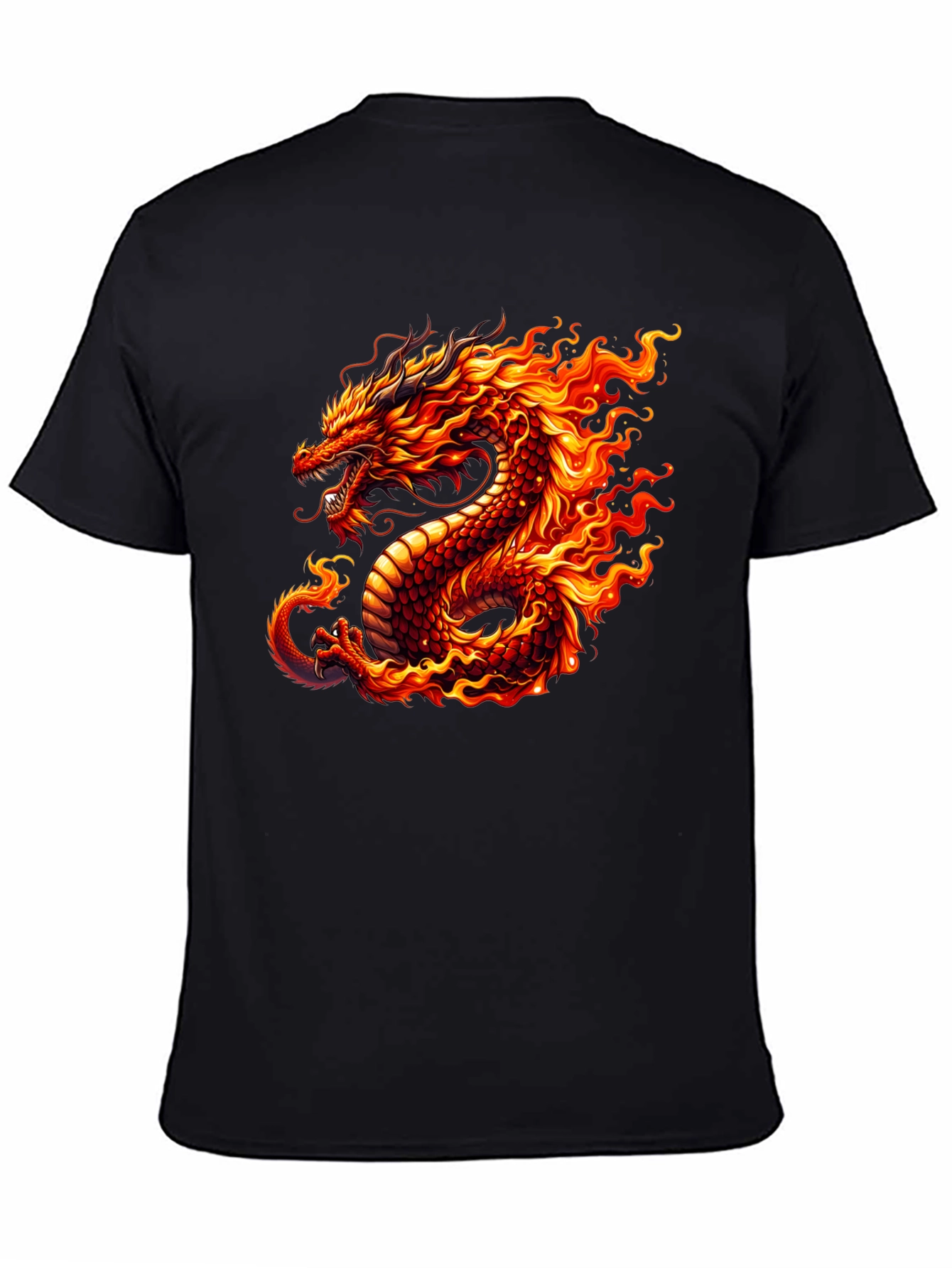 Fiery Dragon Graphic Tee - Black Cotton T-Shirt - 4