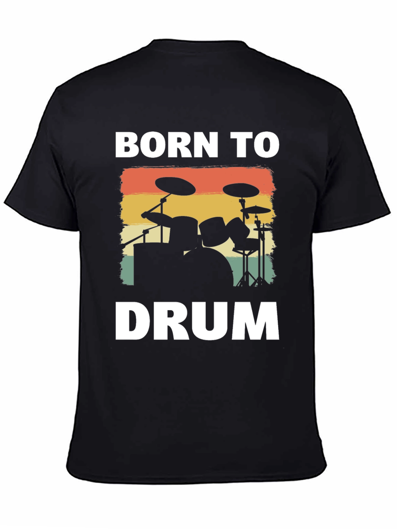 Black Born to Drum T-Shirt - Retro Drummer Tee view 4
