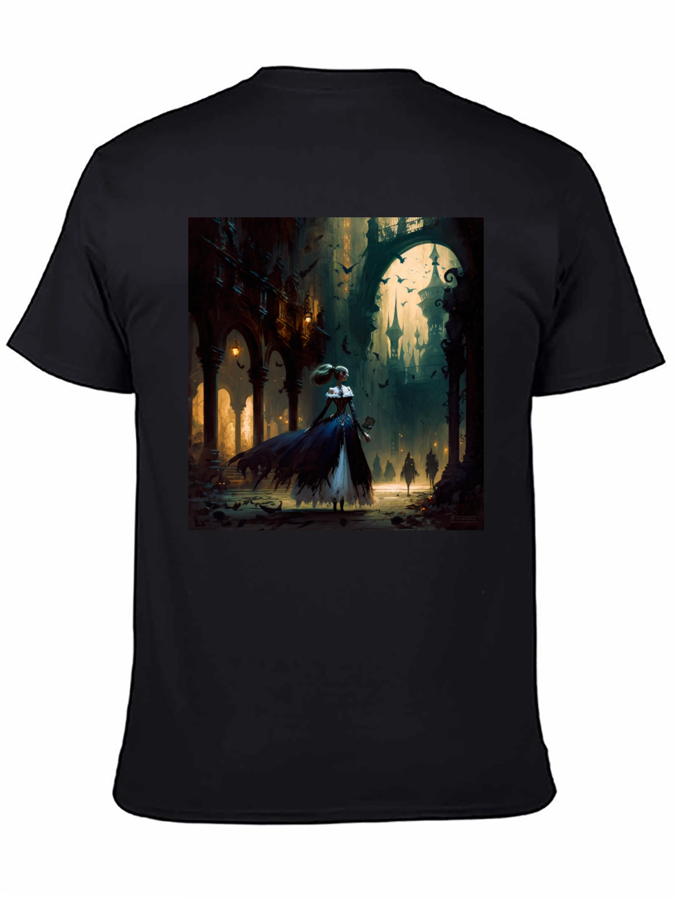 Black Gothic Fantasy T-Shirt - Dark Castle Design view 4
