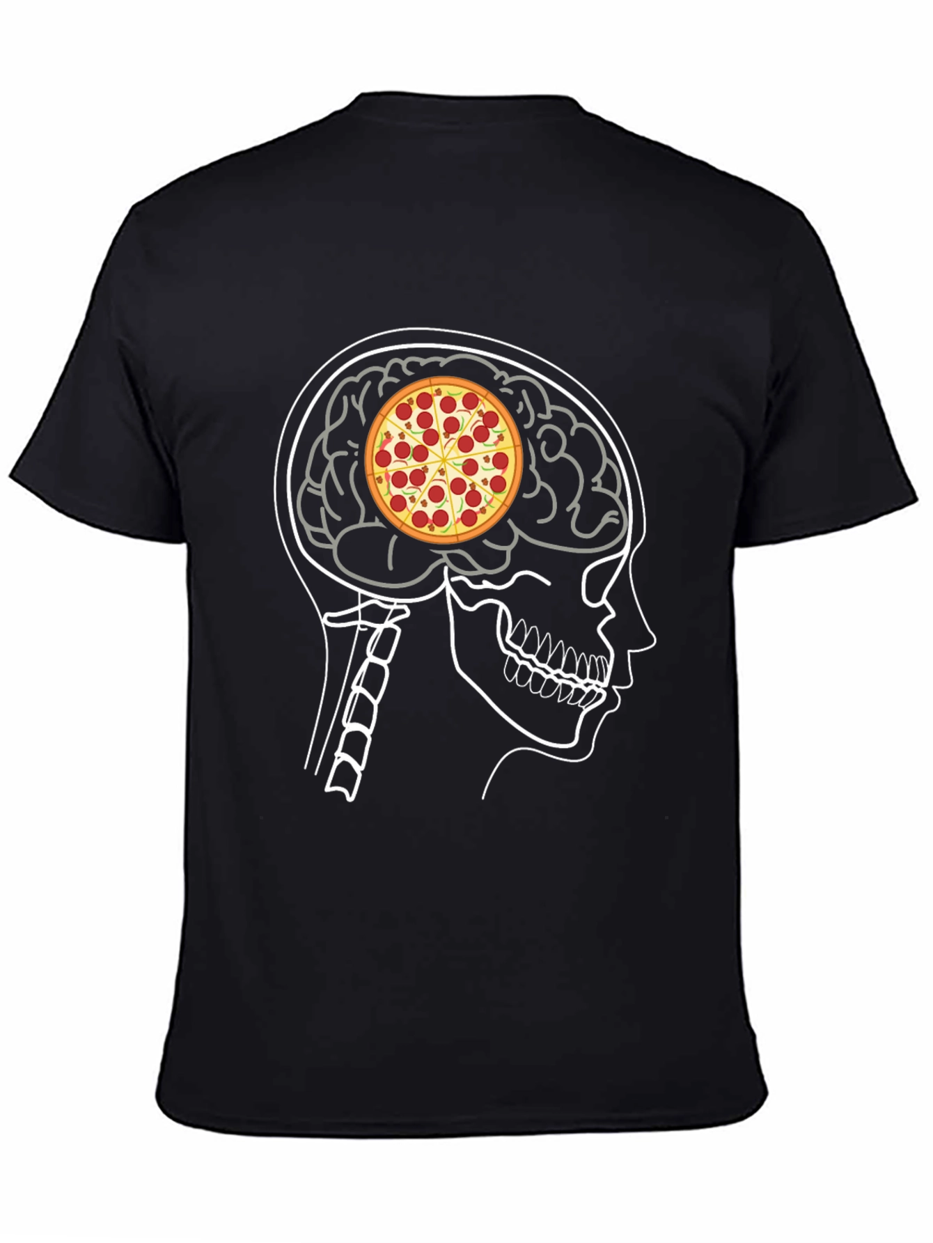 Black Pizza Brain T-Shirt: Foodie Mind Black Tee view 4