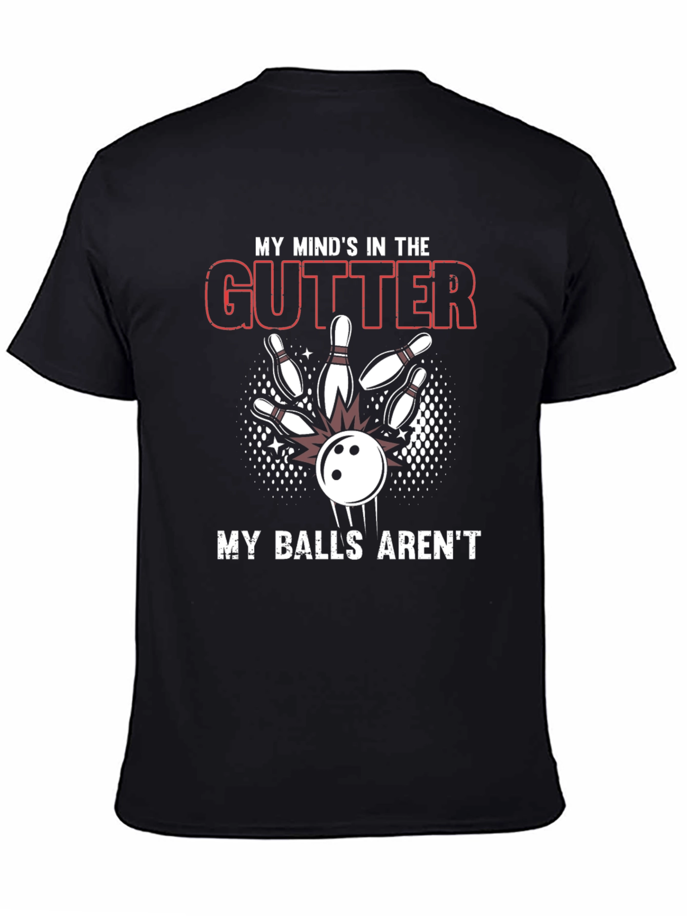Black Funny Bowling T-Shirt - Mind In The Gutter view 4