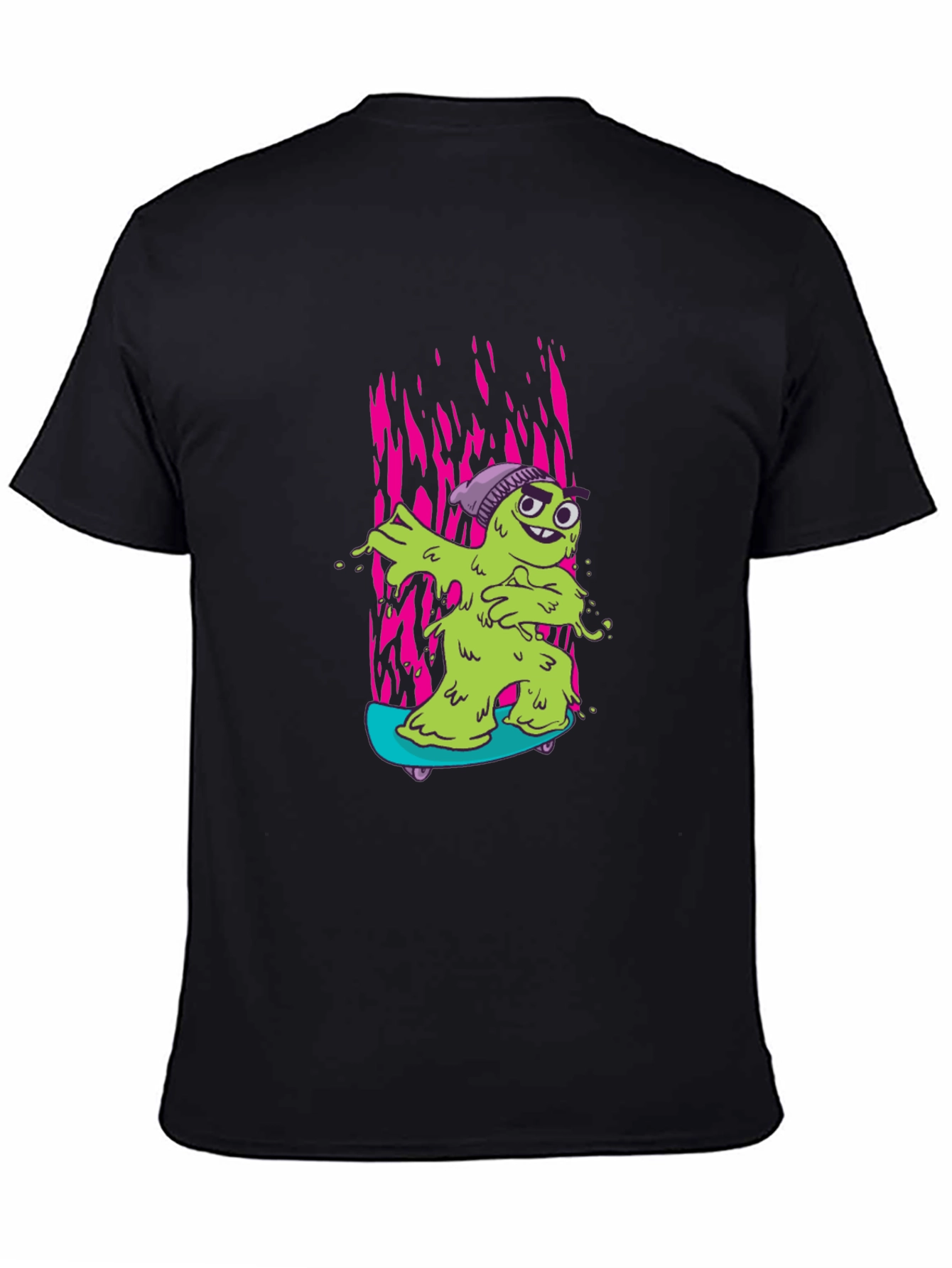 Black Cartoon Slime Monster Skateboard Graphic T-Shirt view 4