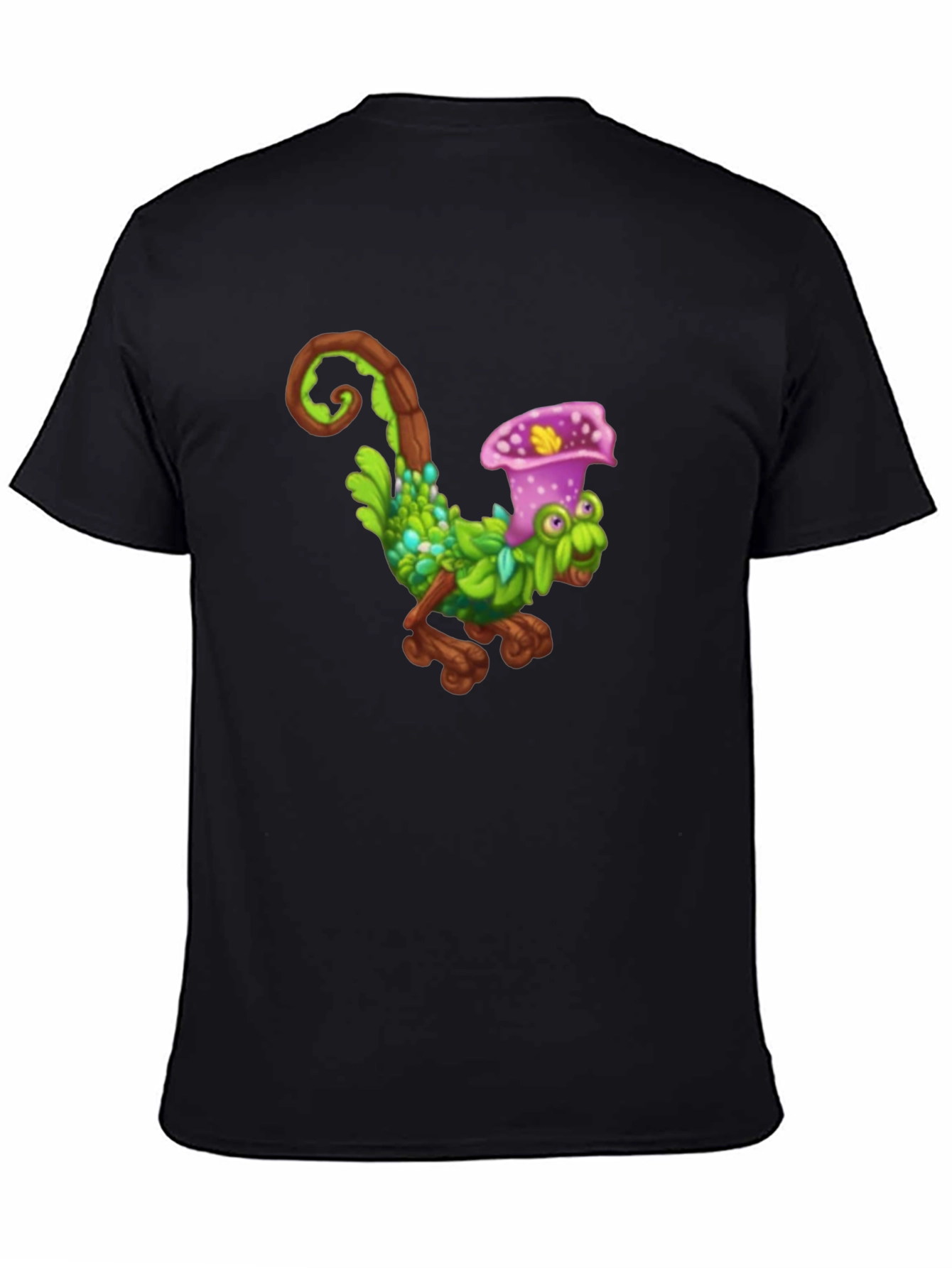 Black Black T-Shirt with Fun Cartoon Creature Design view 4