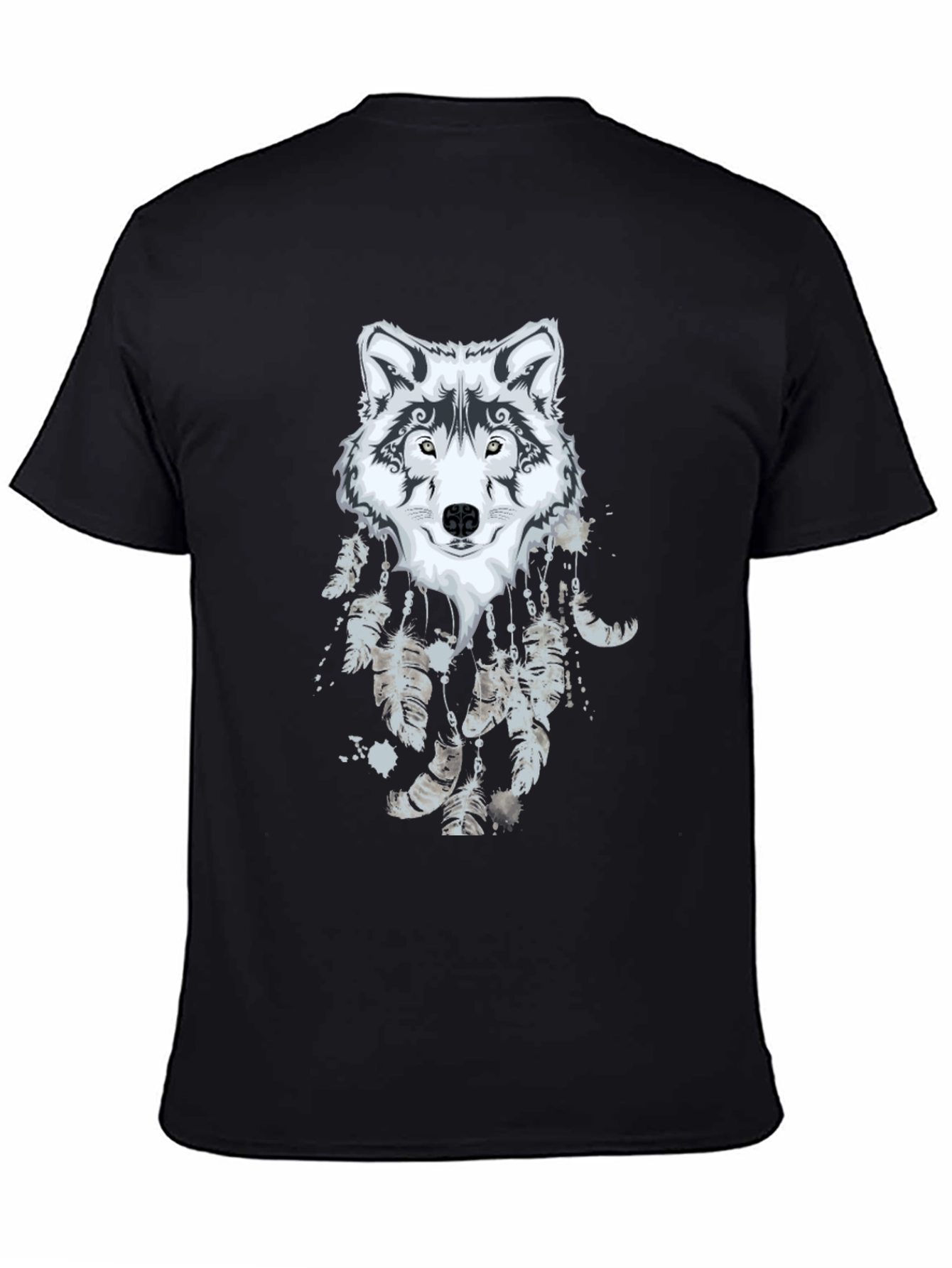 Black Wolf Dreamcatcher Graphic Black T-Shirt view 4