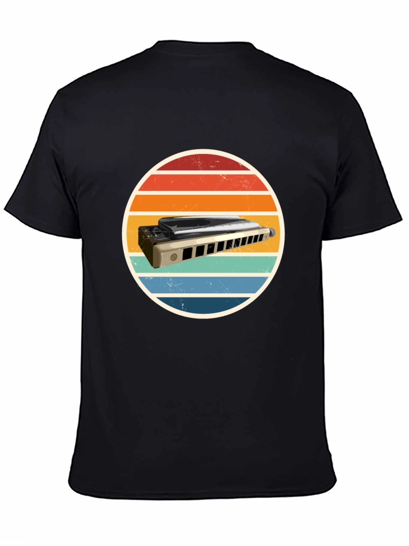 Black Retro Harmonica T-Shirt - Vintage Music Tee view 4