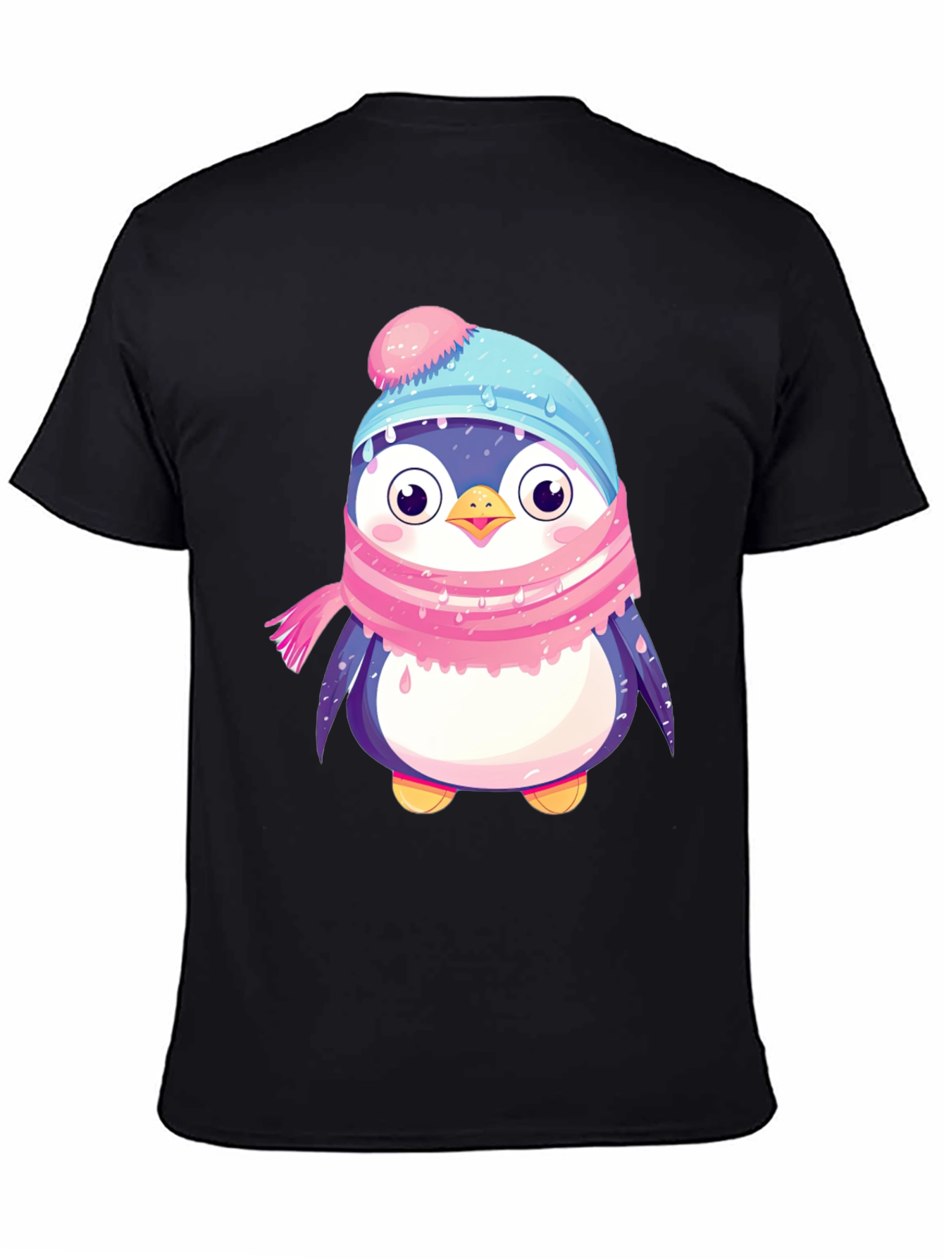 Black Cute Penguin Winter Hat Scarf T-Shirt view 4