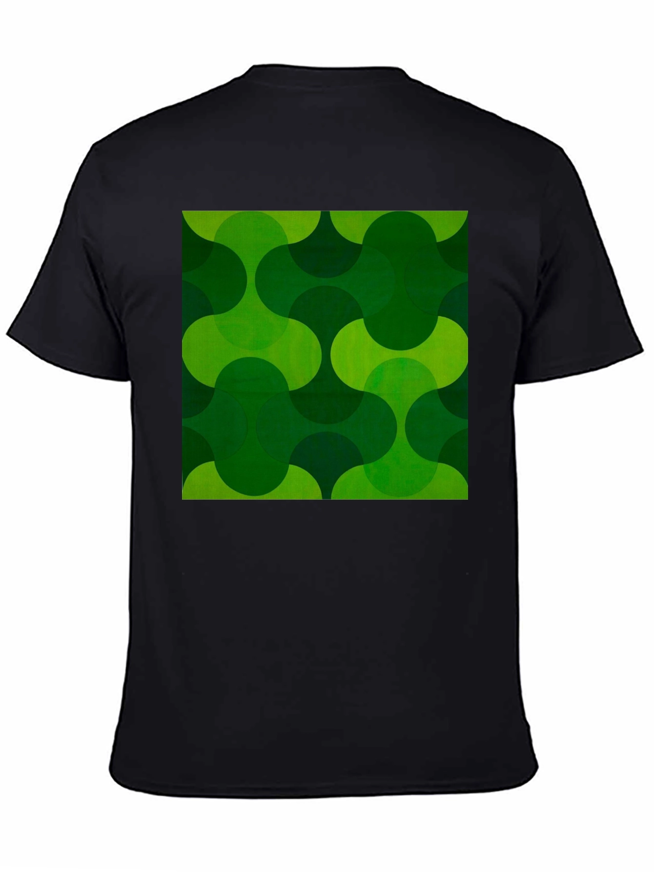 Black Retro Green Geometric Print Black T-Shirt view 4