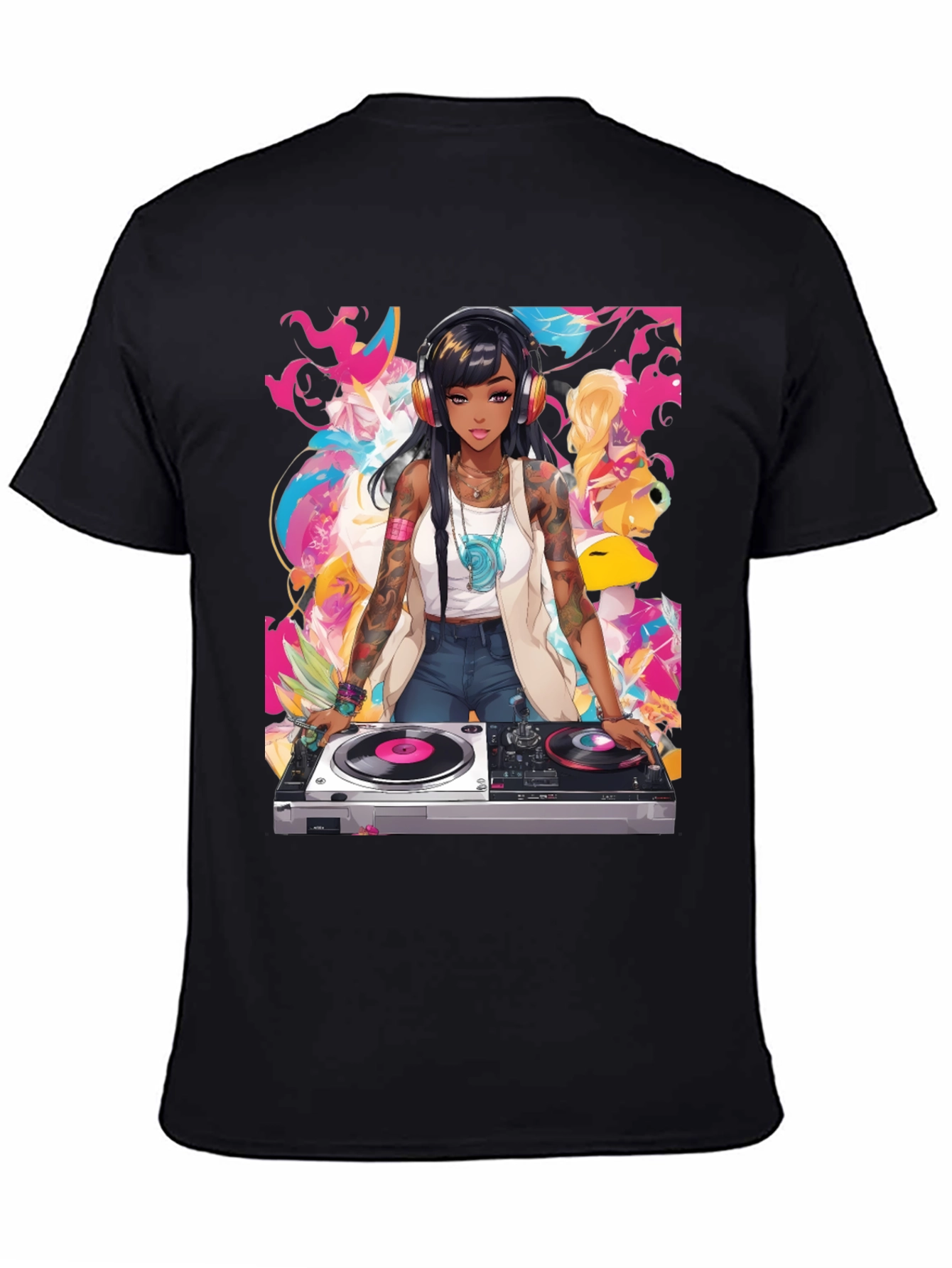 Black DJ Anime Graphic Tee - Cool Black T-Shirt view 4