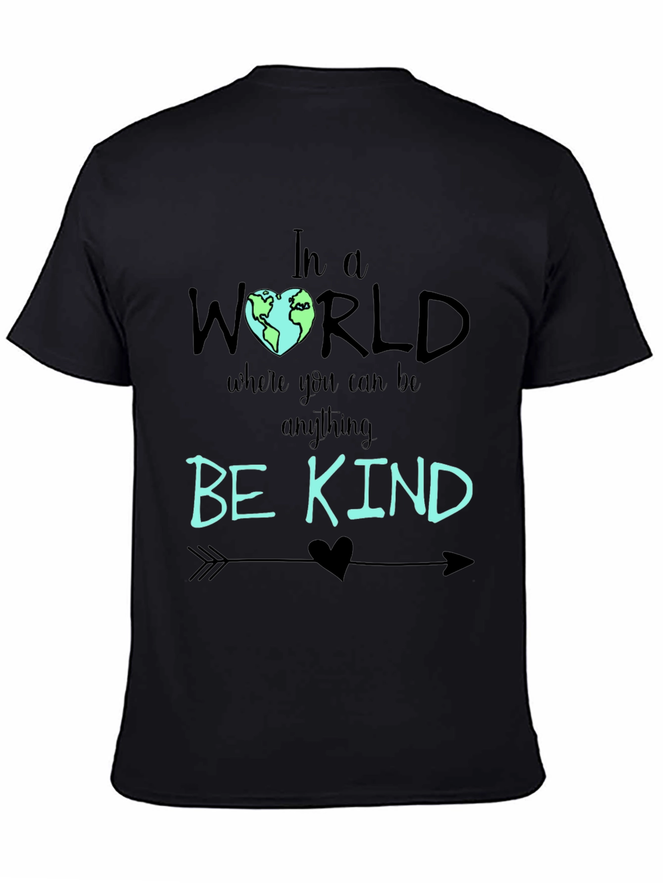 Black Be Kind T-Shirt - World Heart Graphic Tee view 4