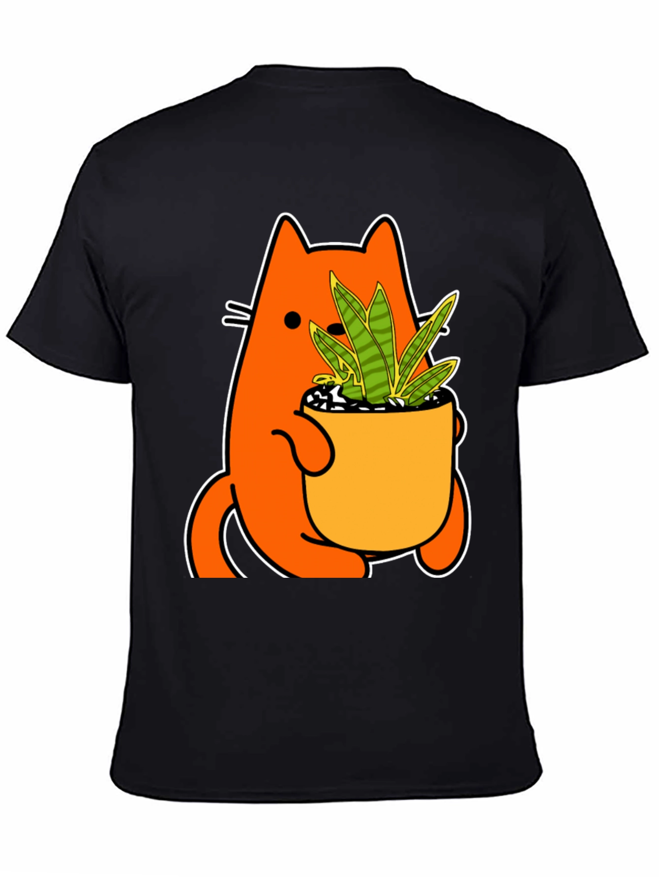 Black Cat Holding Potted Plant Graphic Tee view 4