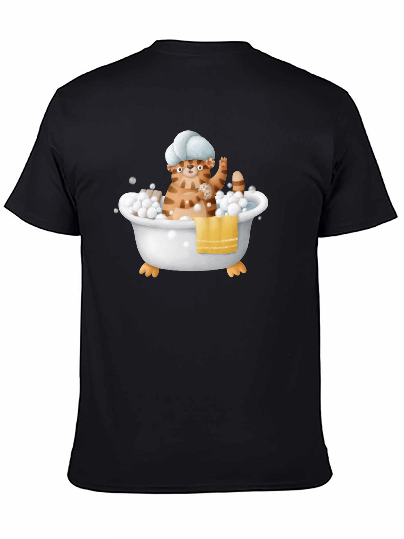 Black Funny Cat in Tub T-Shirt view 4