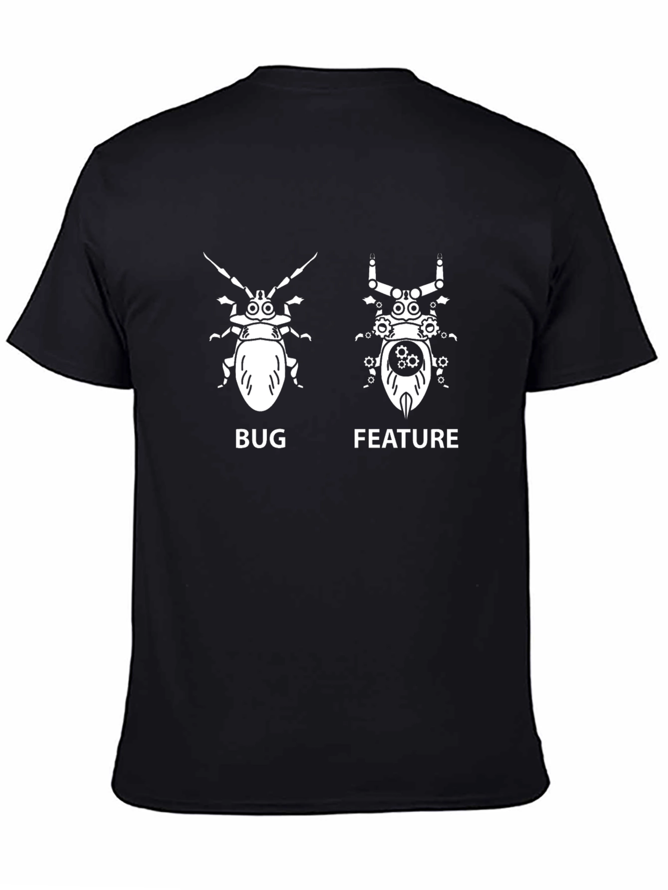 Black Bug vs Feature Programmer Humor T-Shirt view 4