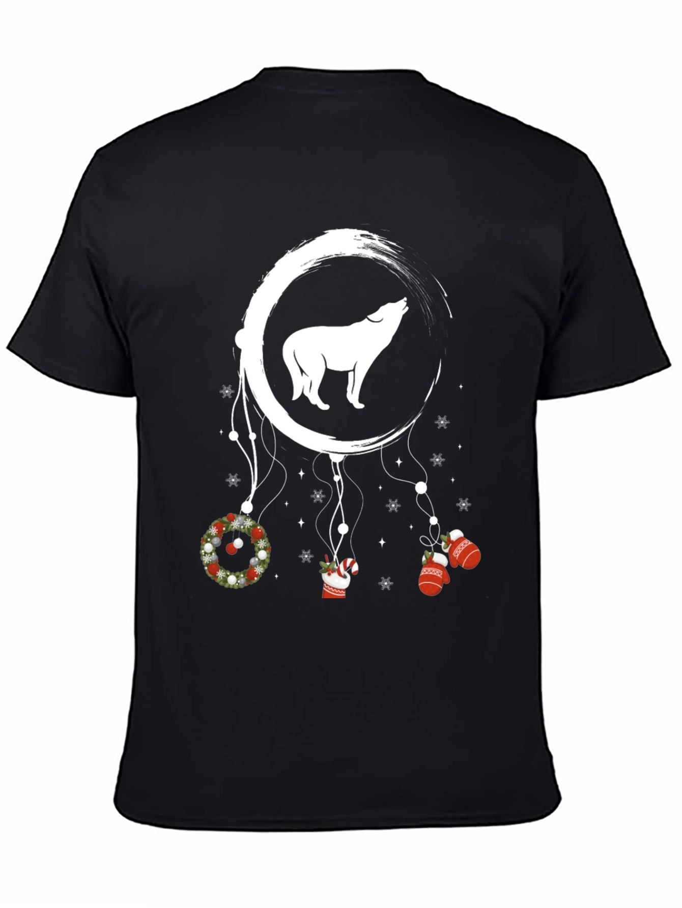 Black Wolf Dreamcatcher Christmas T-Shirt view 4