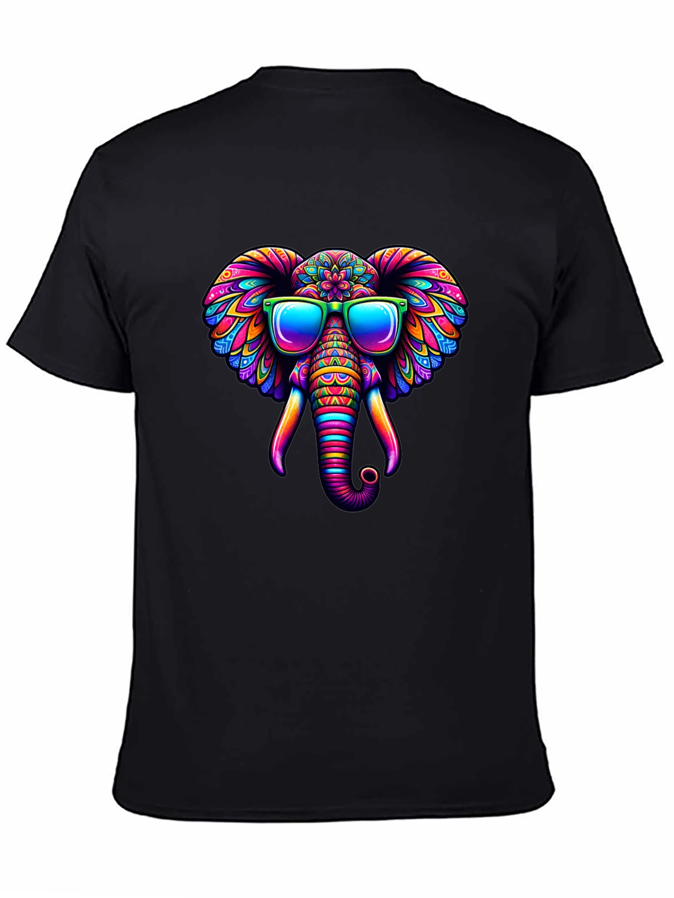 Black Cool Elephant T-Shirt: Colorful Design view 4