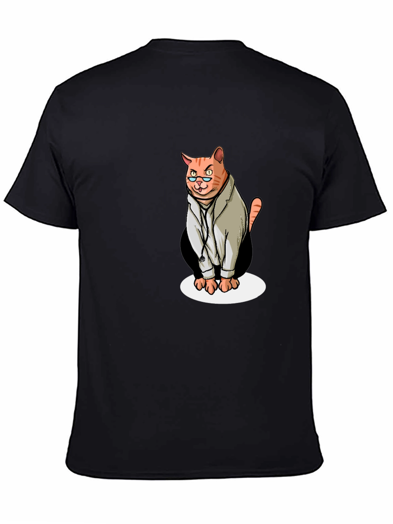 Black Doctor Cat Graphic T-Shirt - Funny Novelty Tee view 4