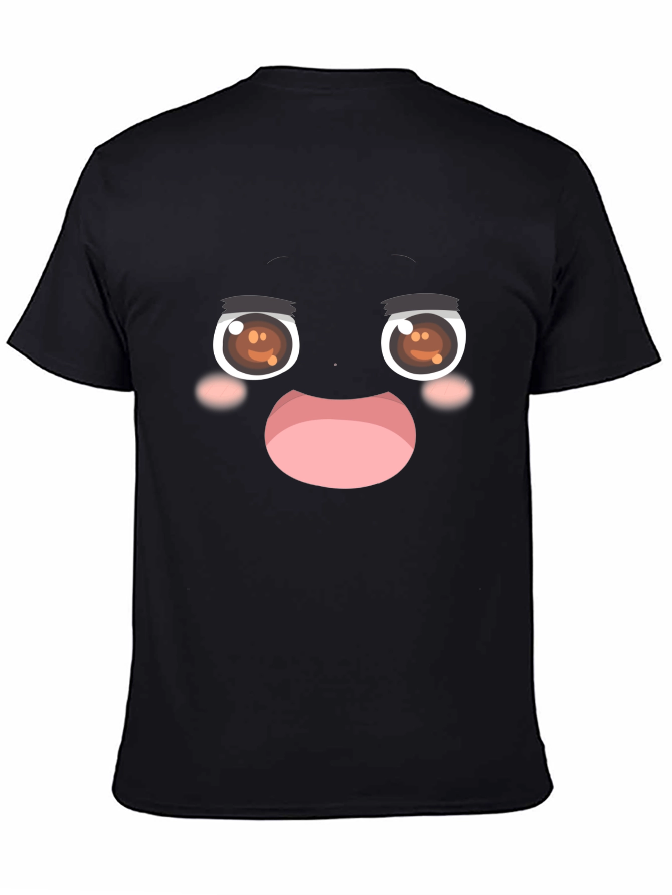 Black Funny Anime Face Black T-Shirt view 4