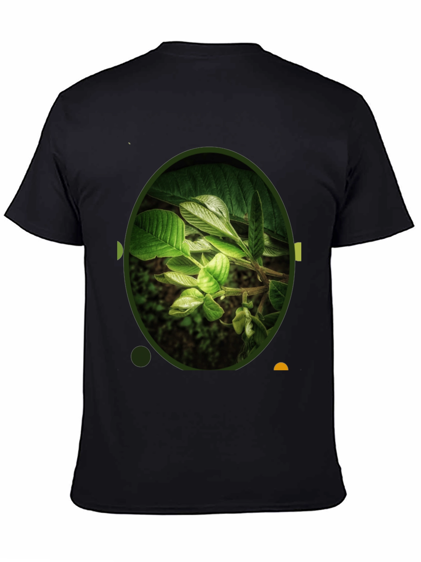 Black Nature Leaf Print Black Crew Neck T-Shirt view 4