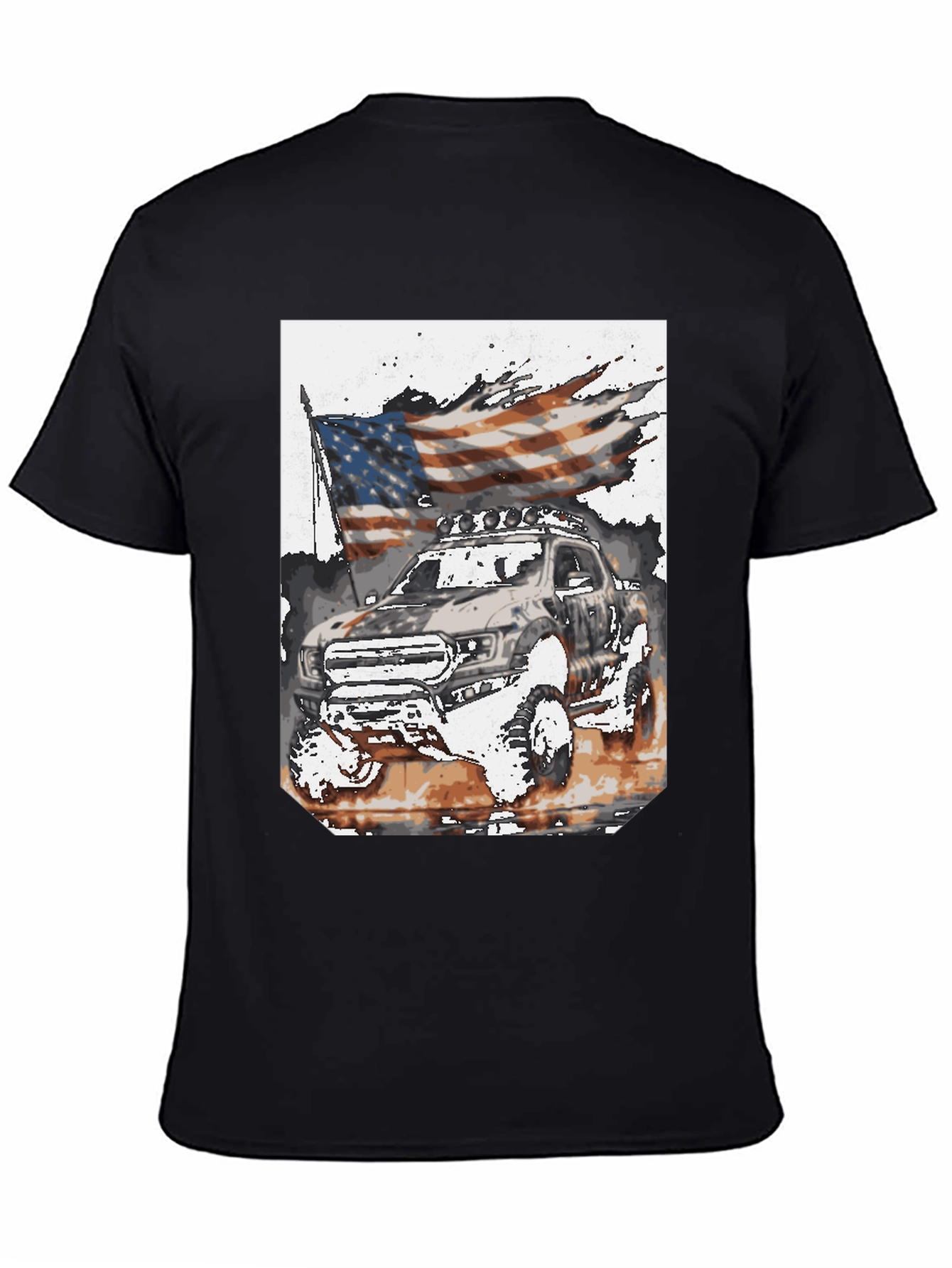 Black American Flag Truck Graphic Tee view 4