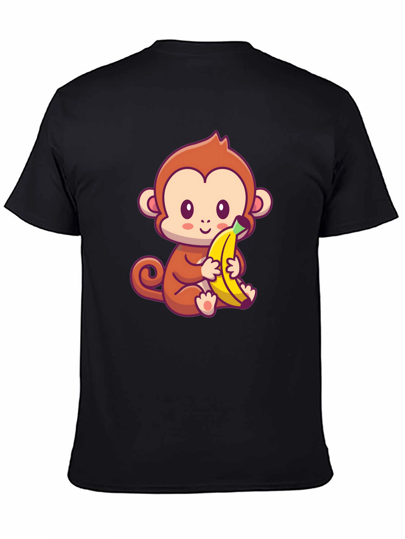 Cute Monkey Banana Graphic Black T-Shirt - 4