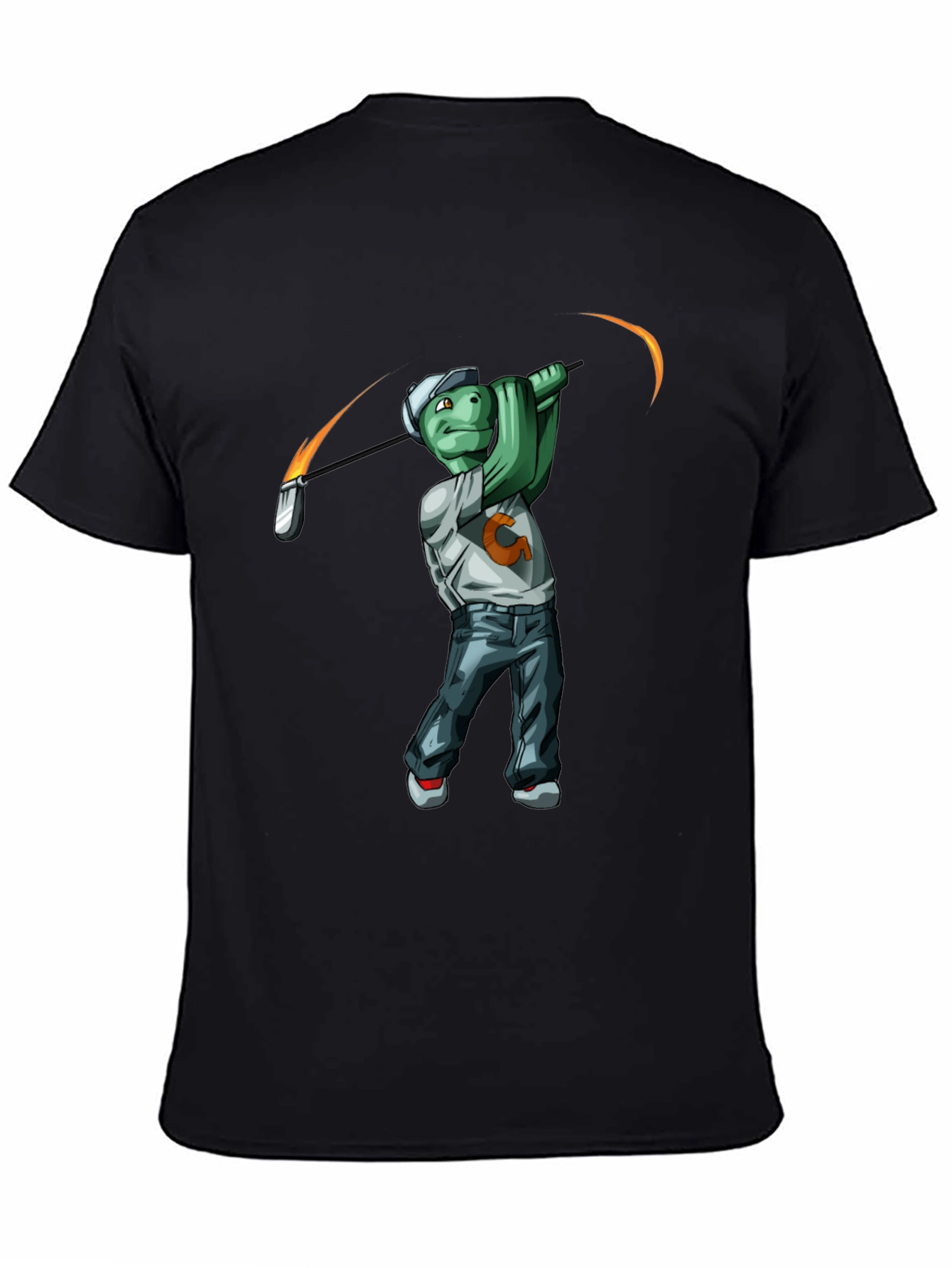 Black Golfing Turtle Graphic T-Shirt - Funny Tee view 4