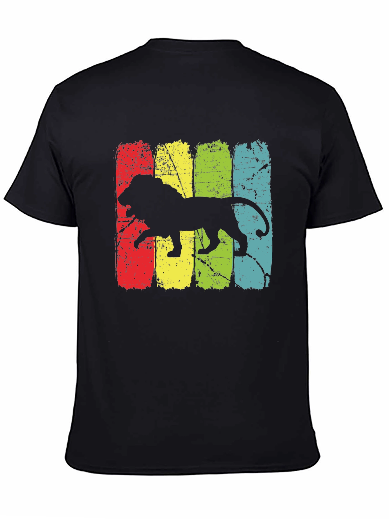 Black Retro Lion Graphic Tee - Men's Short Sleeve Black T-Shirt view 4