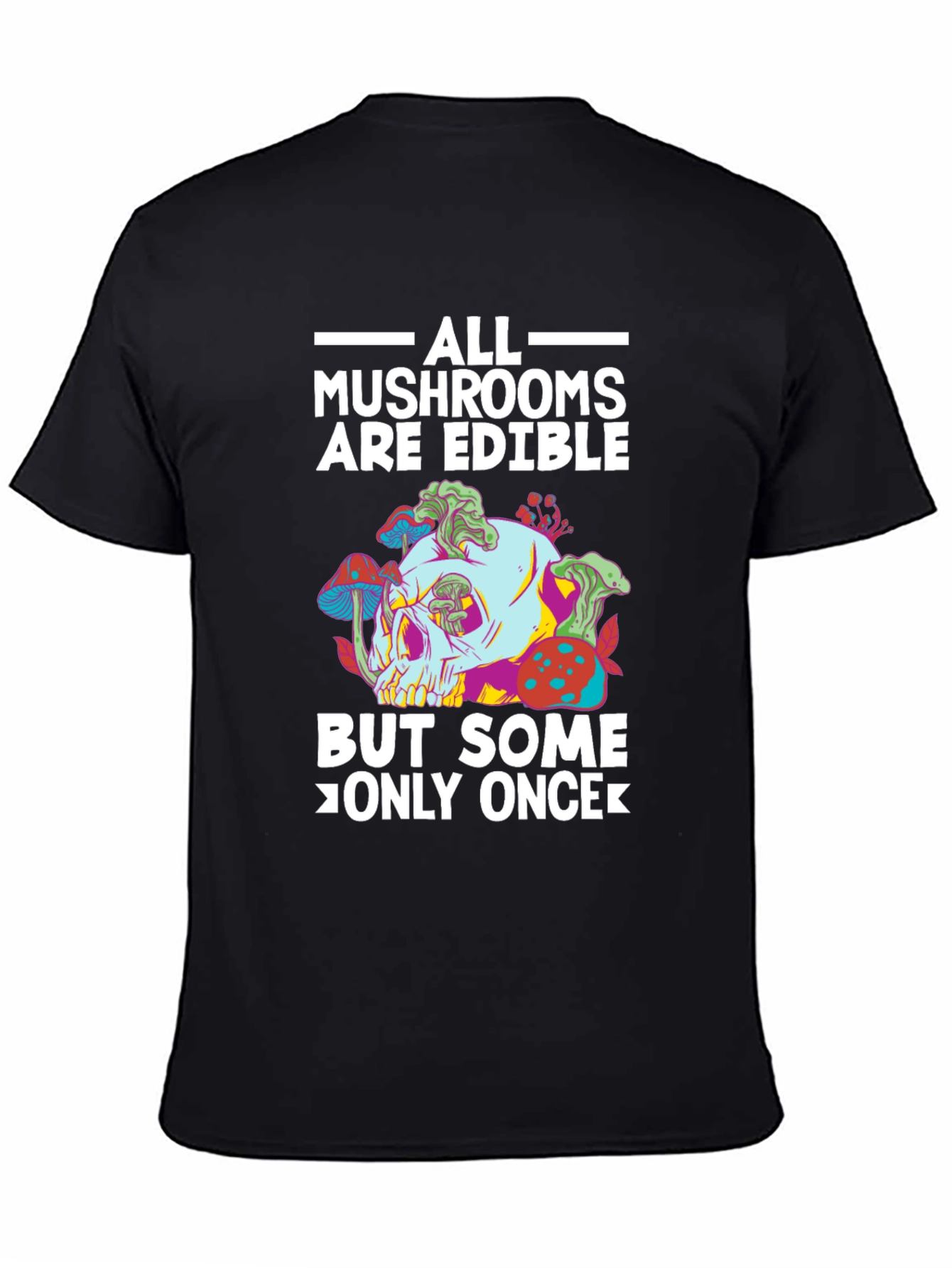 Black Mushroom Skull T-Shirt - Edible Joke Tee view 4