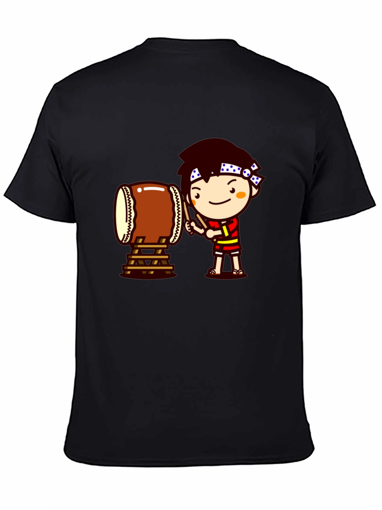 Black Black T-Shirt with Drummer Cartoon Graphic view 4