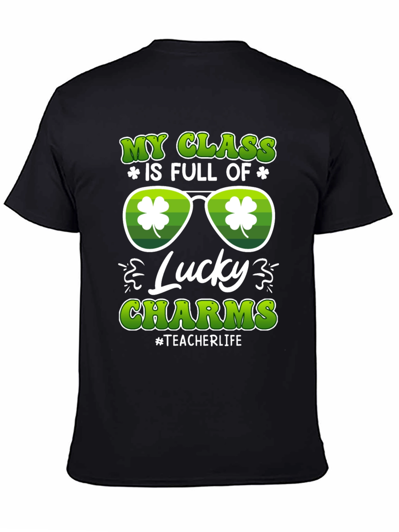 Black St. Patrick's Day Teacher T-Shirt Lucky Charms view 4