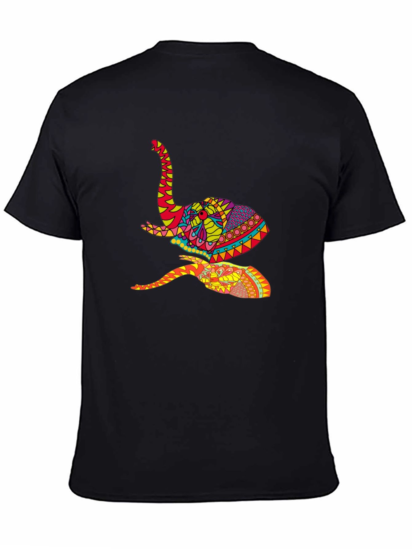 Black Vibrant Elephant Graphic Tee - Artistic Design, Black view 4