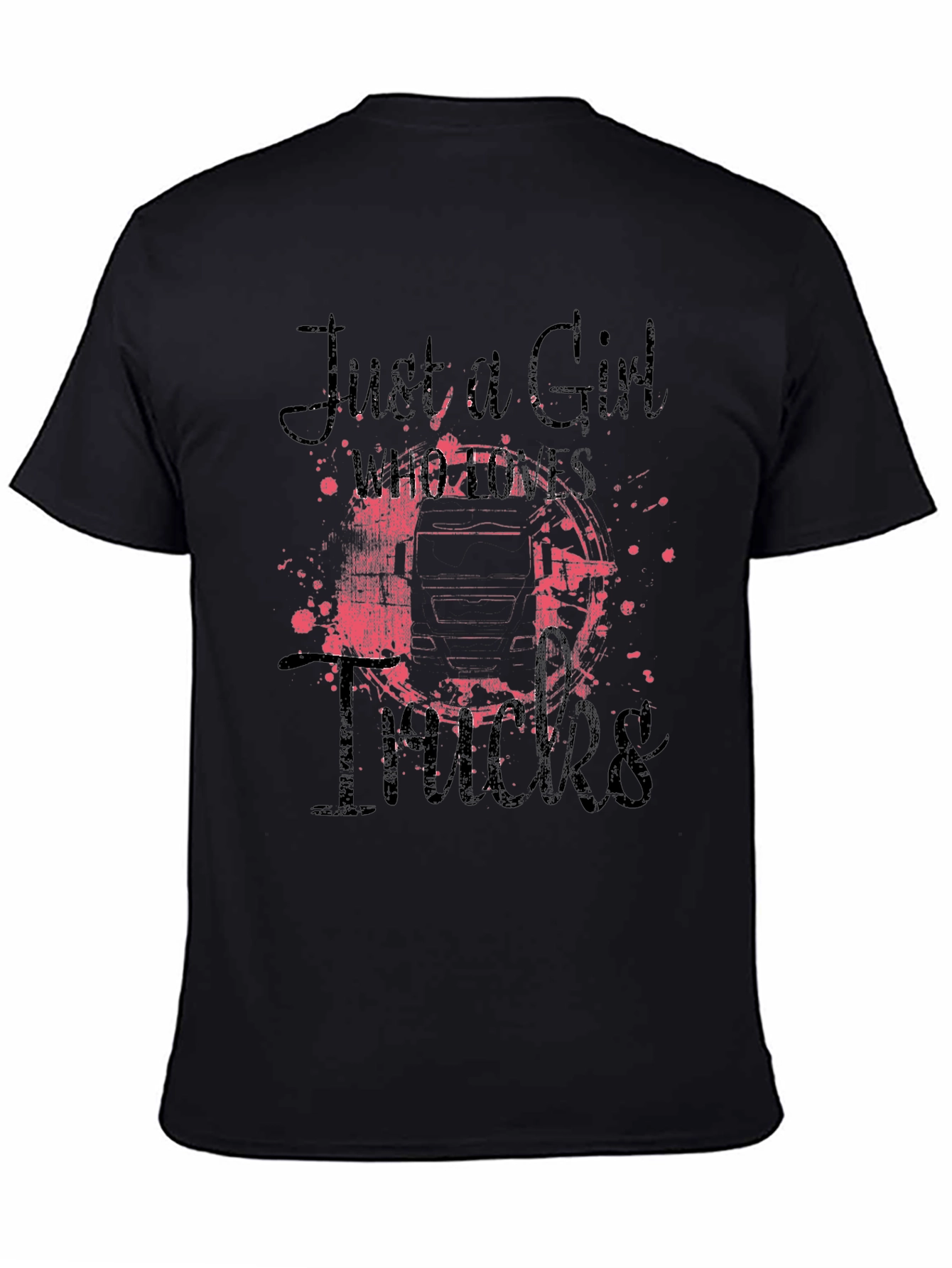 Black Just A Girl Who Loves Trucks Graphic Tee view 4