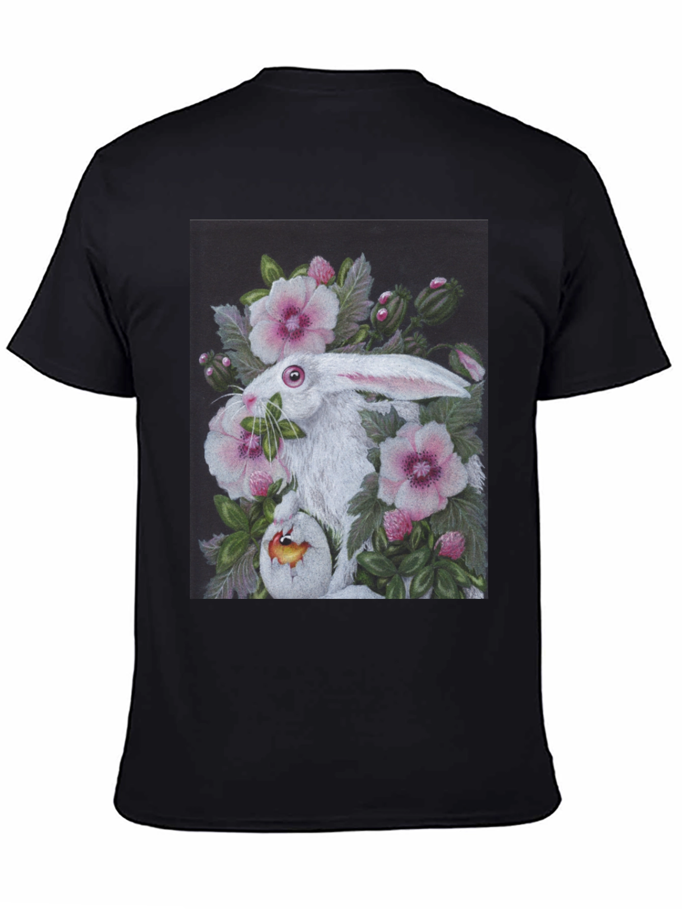 Black Floral Rabbit T-Shirt - Unique Easter Design view 4