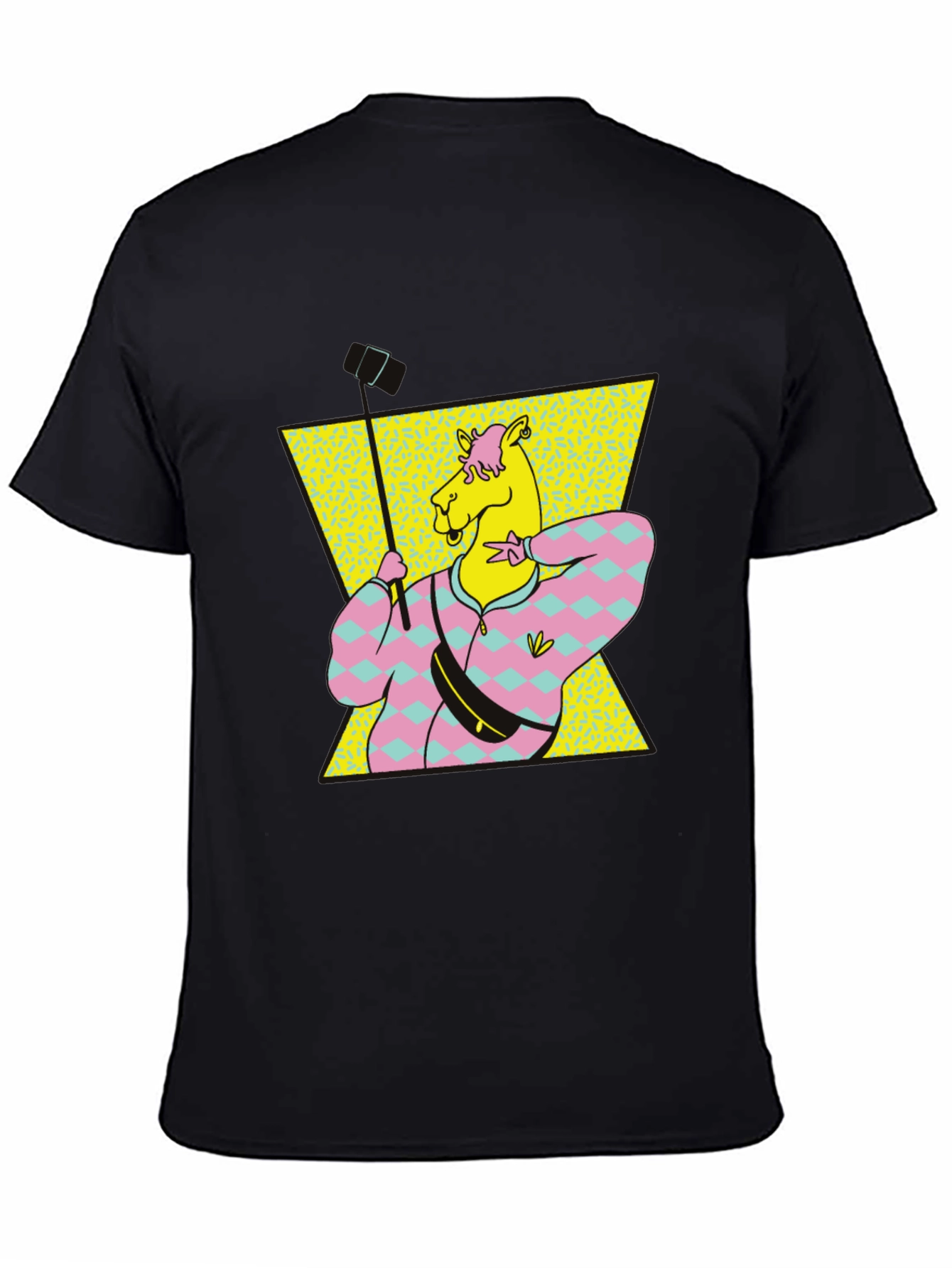 Black Retro Camel Selfie T-Shirt - Black Cotton Tee view 4