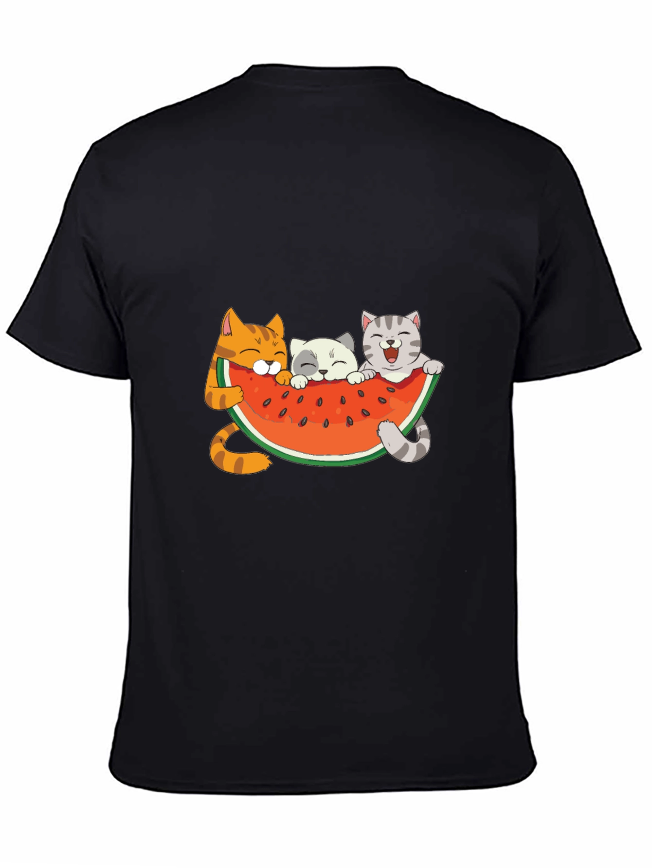 Black Cute Cats & Watermelon Graphic T-Shirt view 4