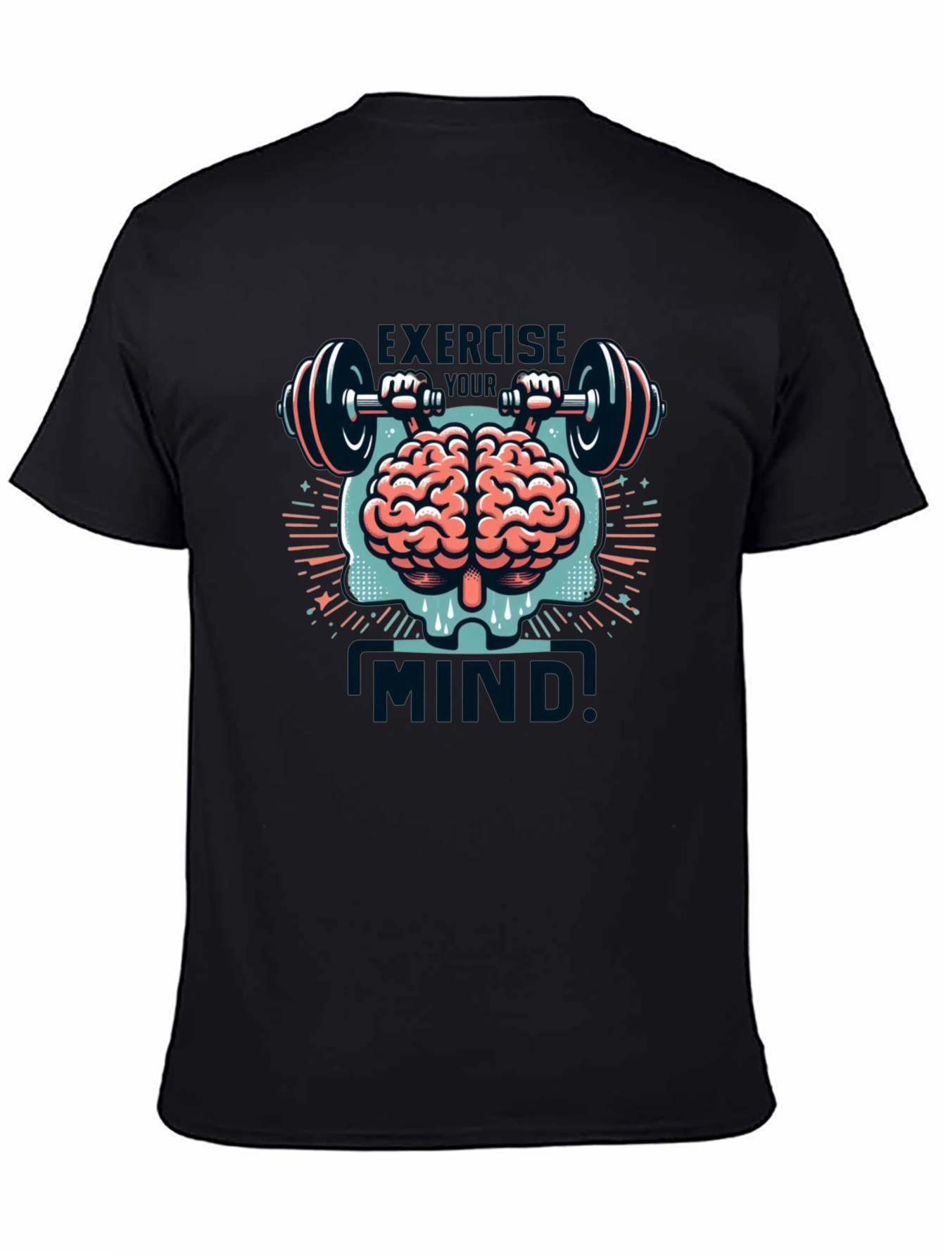 Black Exercise Mind T-Shirt - Brain & Barbell Design view 4