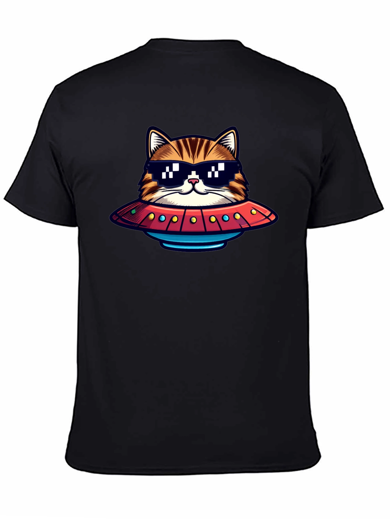 Black Cool Cat UFO Graphic T-Shirt view 4