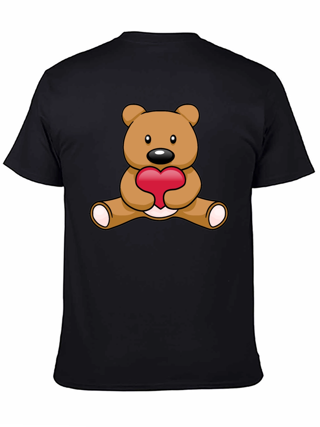 Black Cute Teddy Bear Heart Graphic T-Shirt view 4