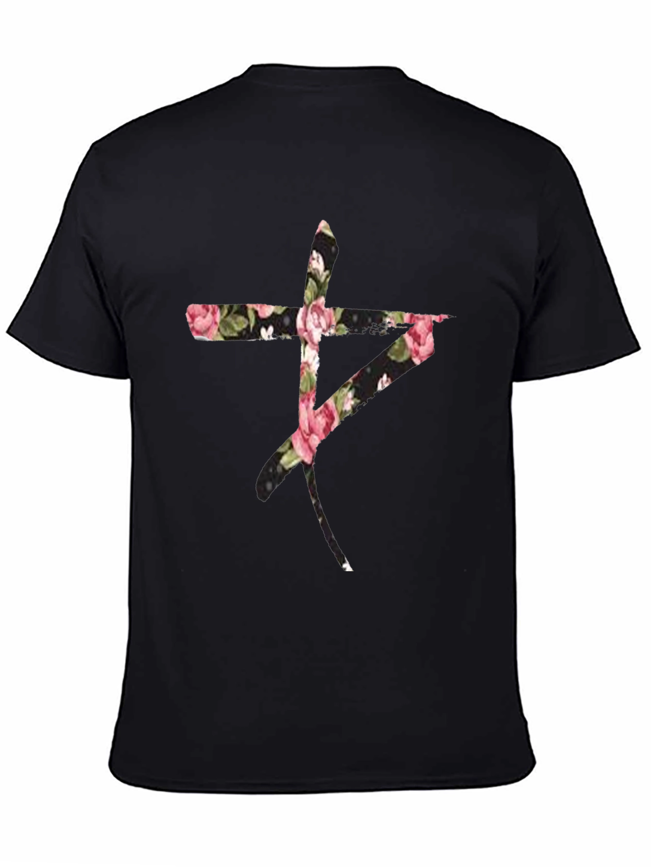 Black Floral Symbol Black T-Shirt view 4