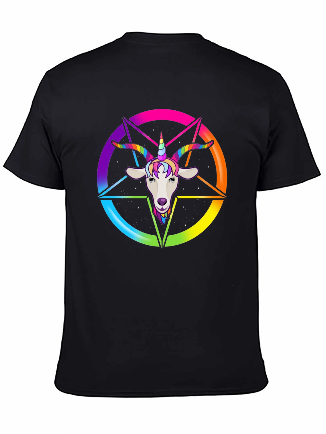 Black Rainbow Goat Unicorn Graphic Tee - Men's Black T-Shirt view 4