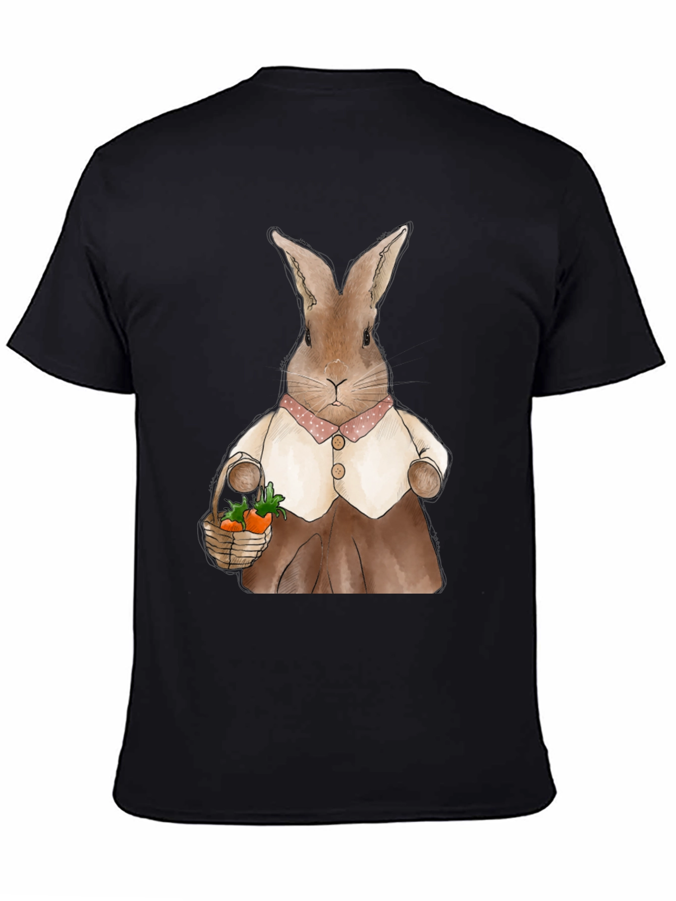 Black Cute Bunny Carrot Basket Graphic T-Shirt view 4