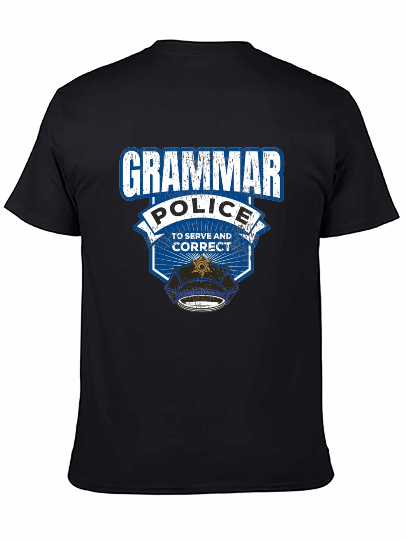 Black Grammar Police T-Shirt: To Serve and Correct view 4