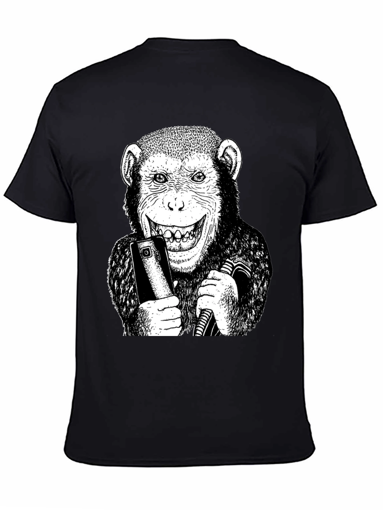 Black Monkey Selfie Graphic Tee - Black Cotton Blend T-Shirt view 4