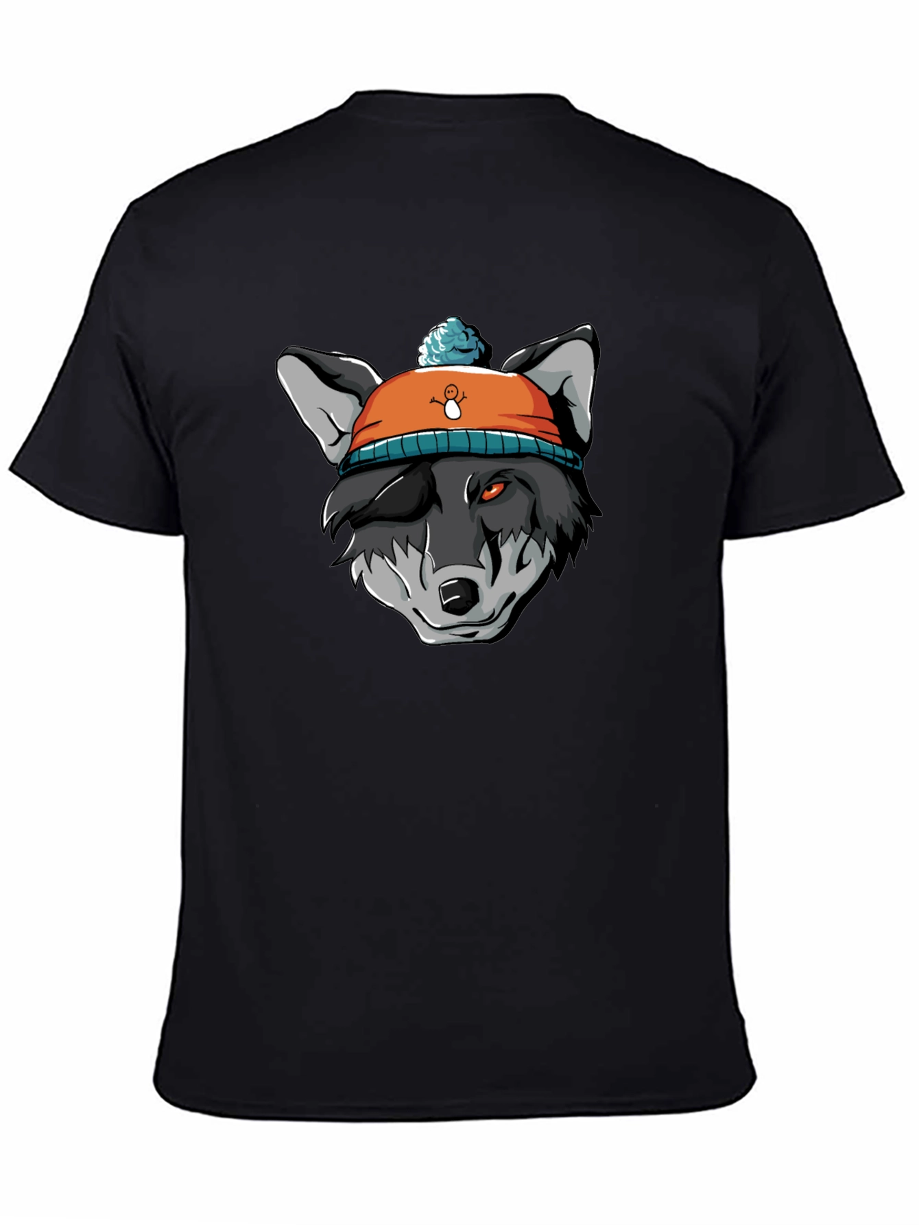 Black Wolf in Beanie Black T-Shirt - Unique Graphic Tee view 4