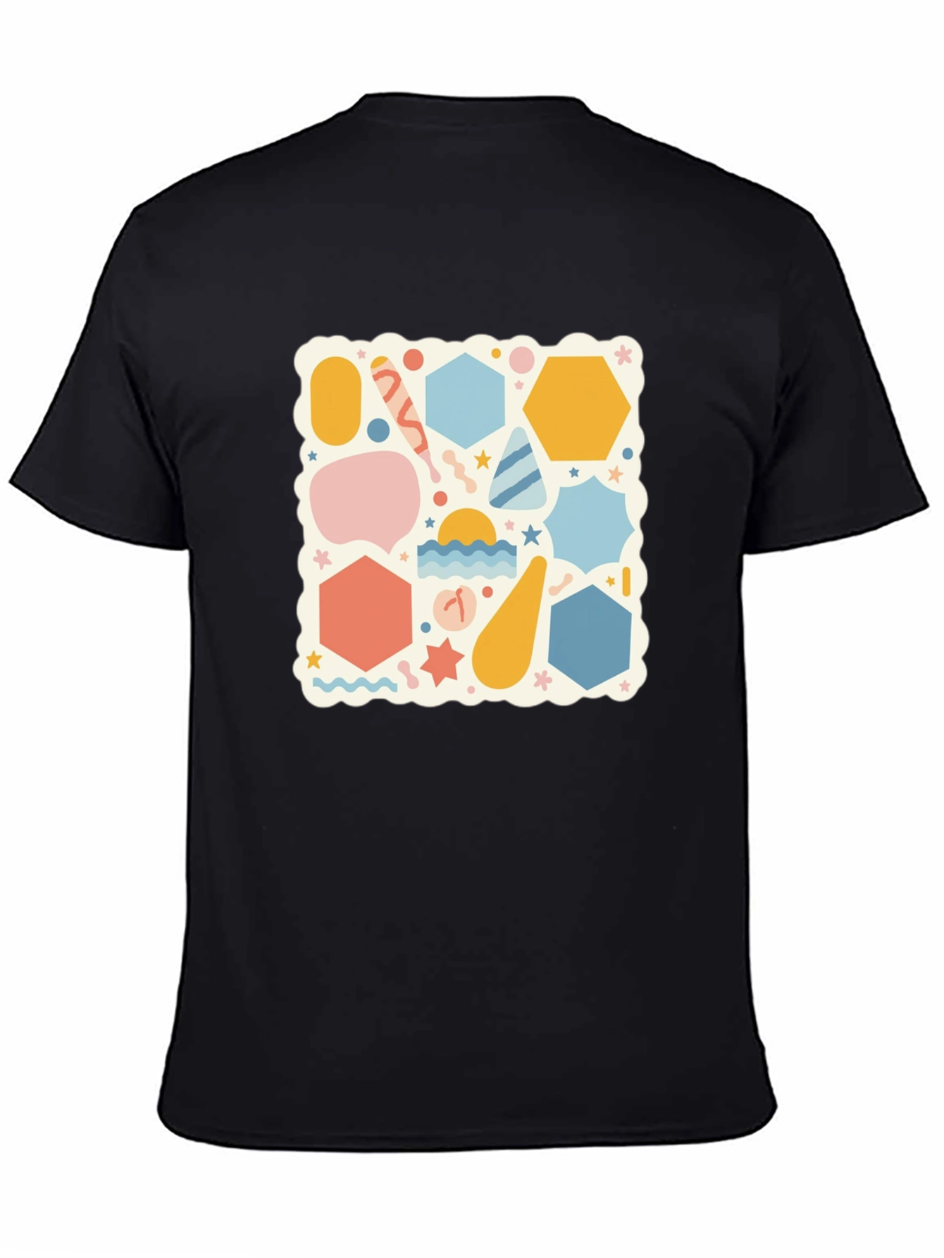 Black Funky Geometric Pattern Black T-Shirt view 4