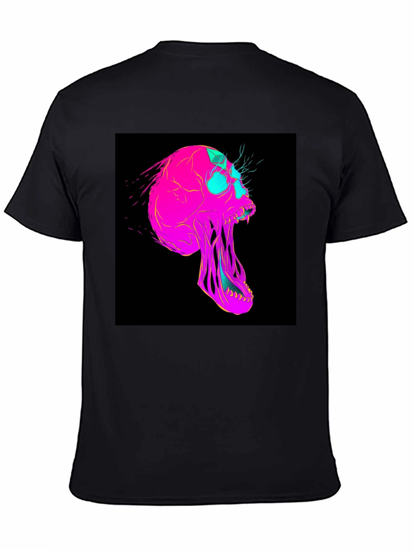 Black Vaporwave Skull Graphic Tee - Black Cotton T-Shirt view 4