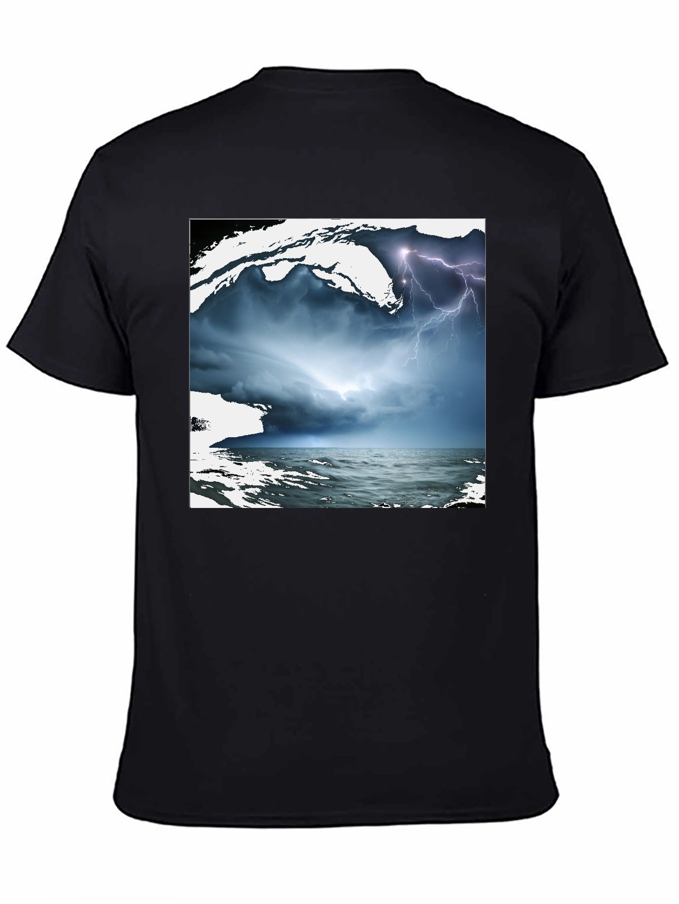 Black Stormy Sea Graphic Tee - Black Cotton T-Shirt view 4
