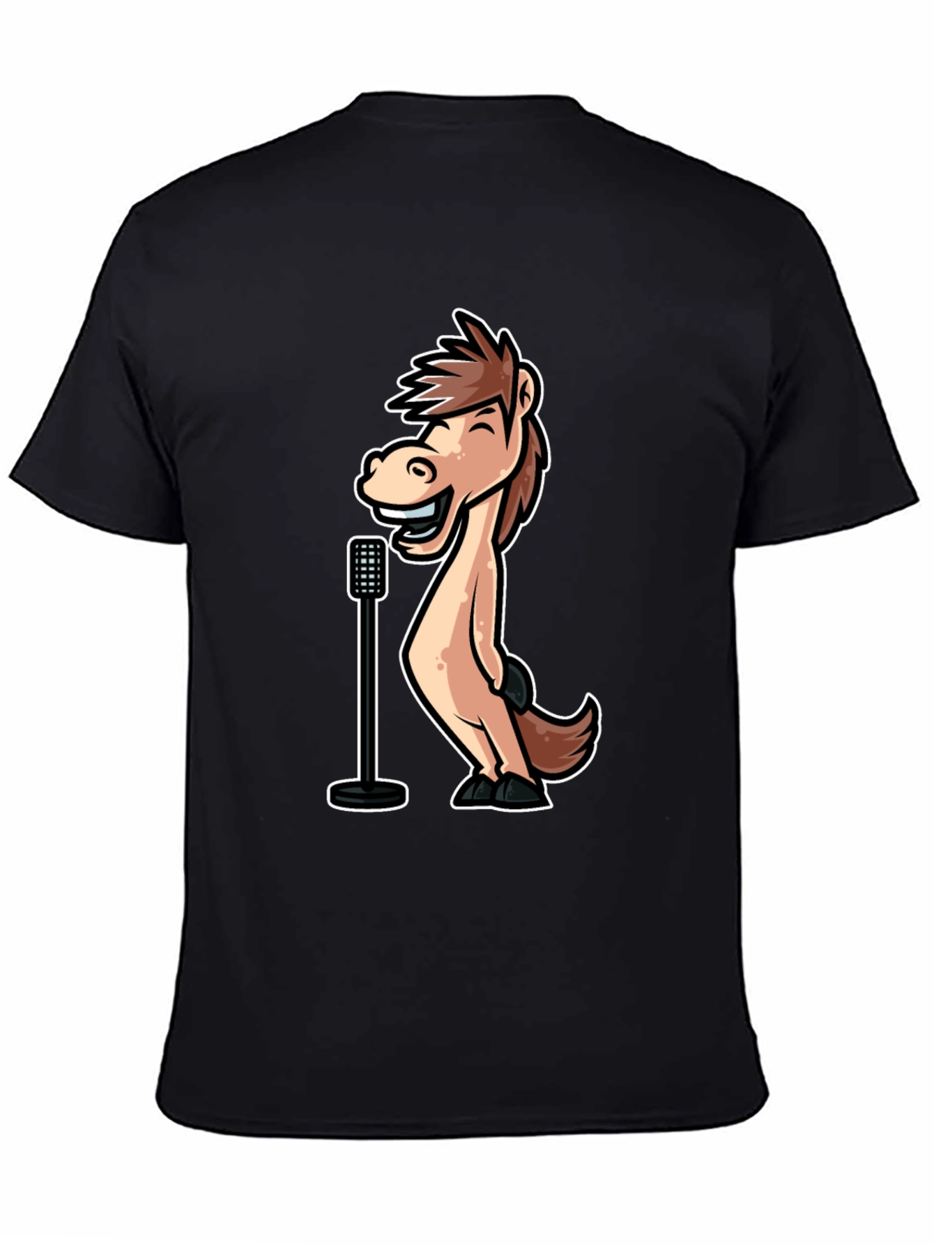 Black Funny Horse Singer Graphic Tee - Black Cotton T-Shirt view 4